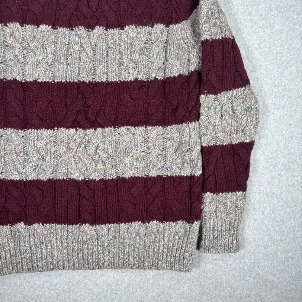 Tommy Hilfiger Sweater Mens XXL Silk Wool Burgundy Grey Striped Knit Elbow Patch